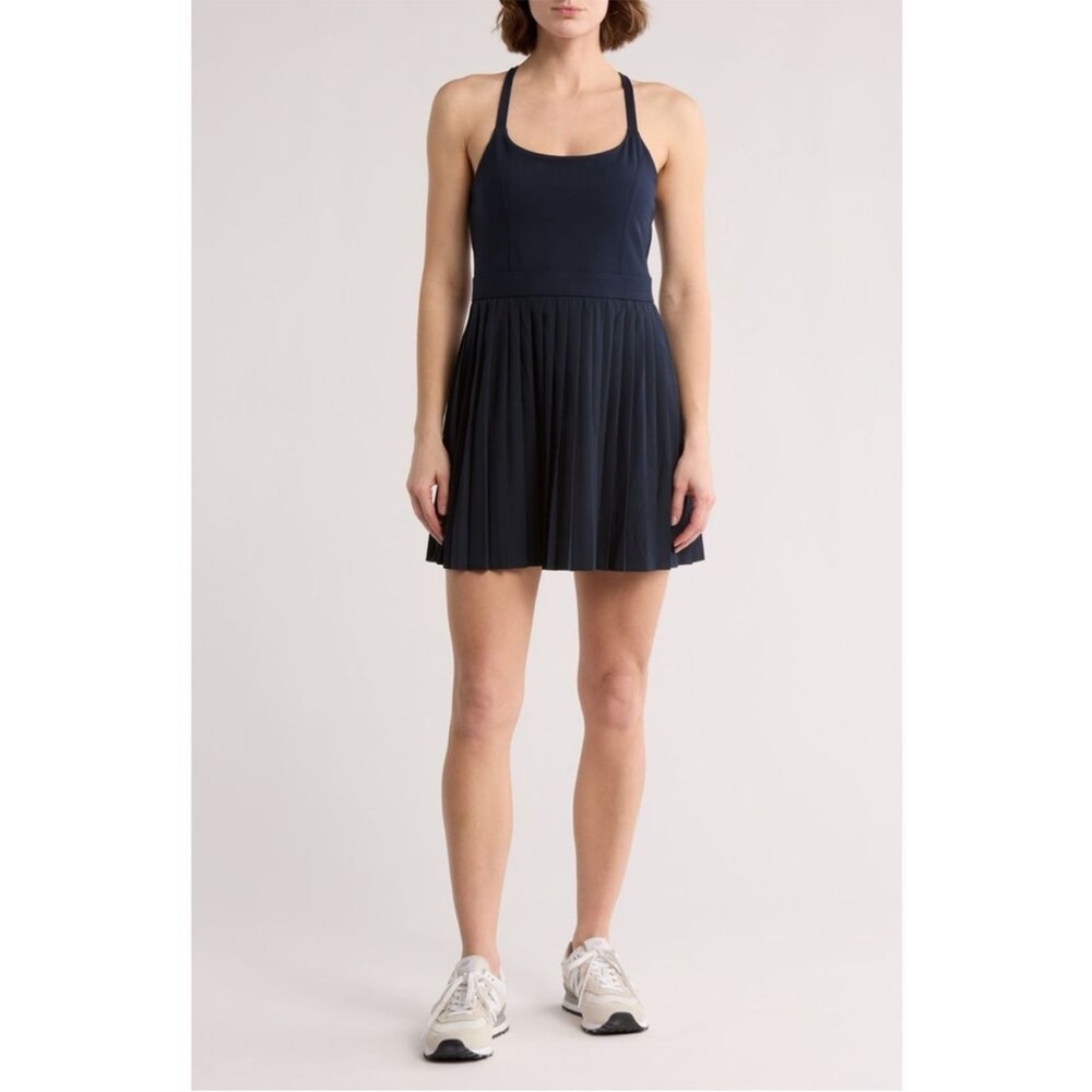 Z by Zella Navy Sapphire Tiebreak Crossback Pleated Active Dress Size XS